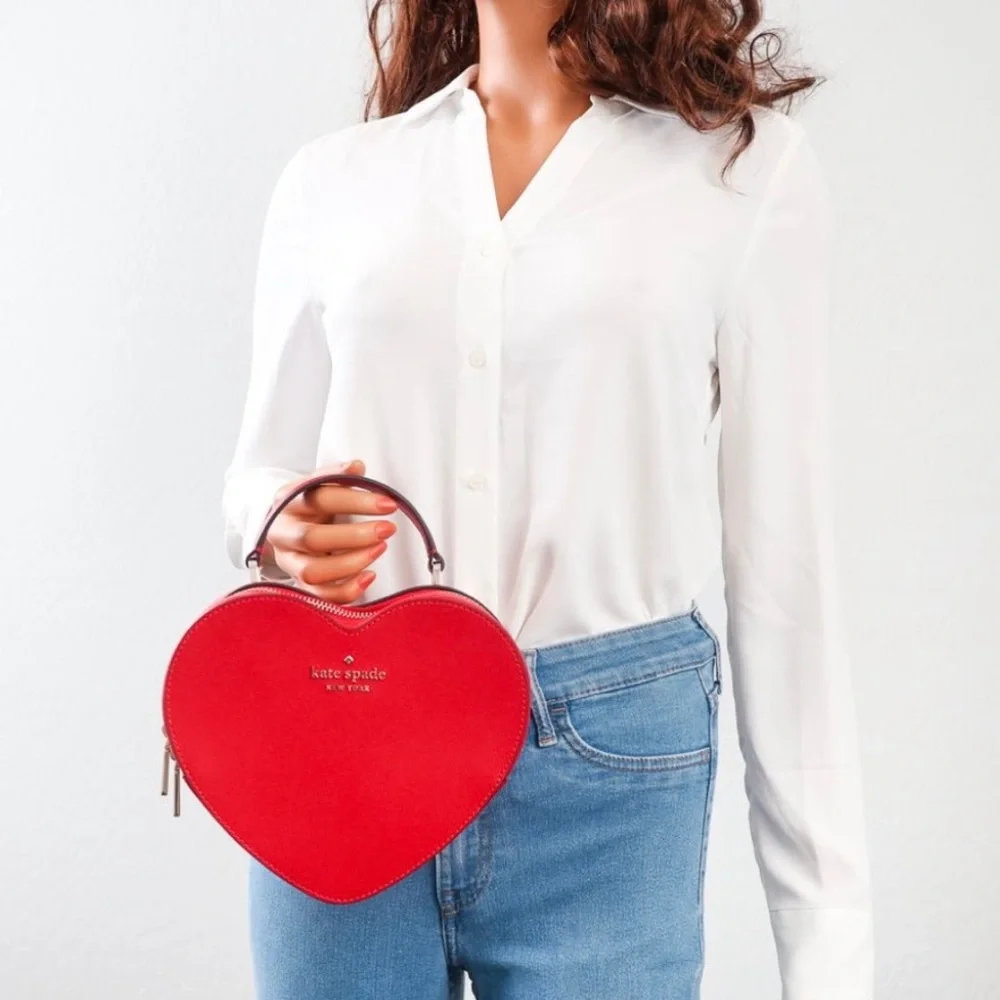NWT Kate Spade Love Shack Heart Crossbody Purse Leather Candied Cherry Red - Picture 3 of 12